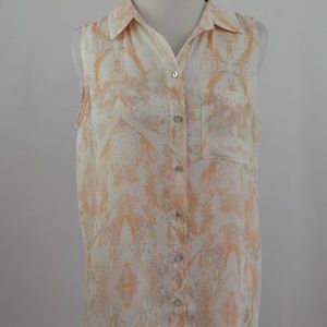 Rachel Zoe Button Up White Pink Snakeskin Tank S